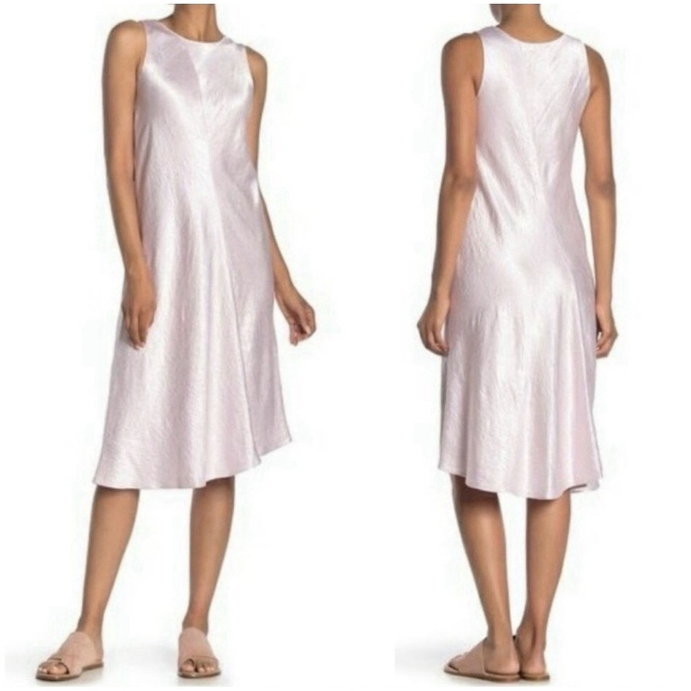NWT Vince Bias Cut‎ Sleeveless Crushed Satin Slip Midi Dress Soft Pink Sz M